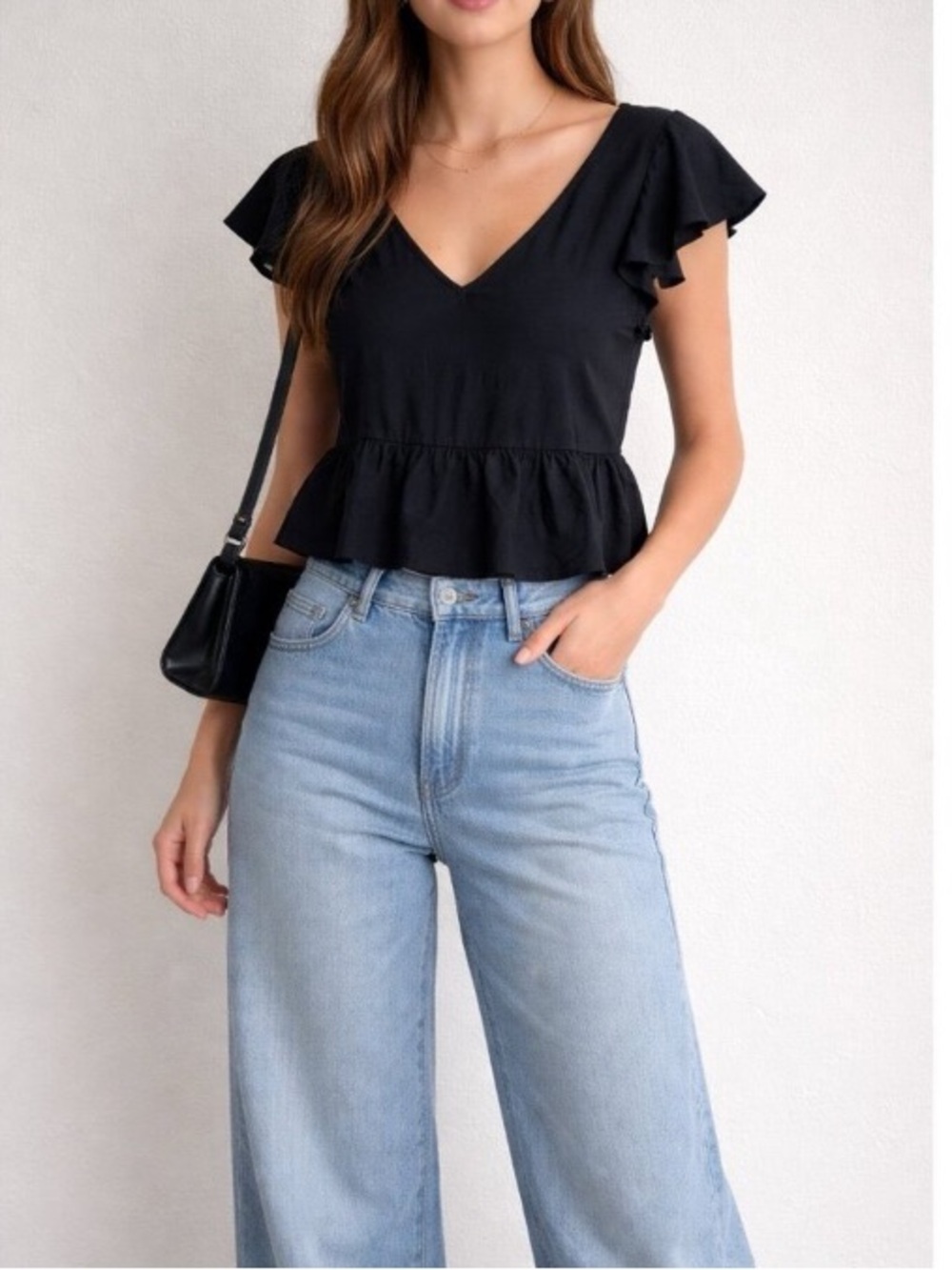 Abercrombie & Fitch Black V-Neck Peplum Top